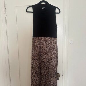 Zara Mock Neck Cheetah Print Midi Dress